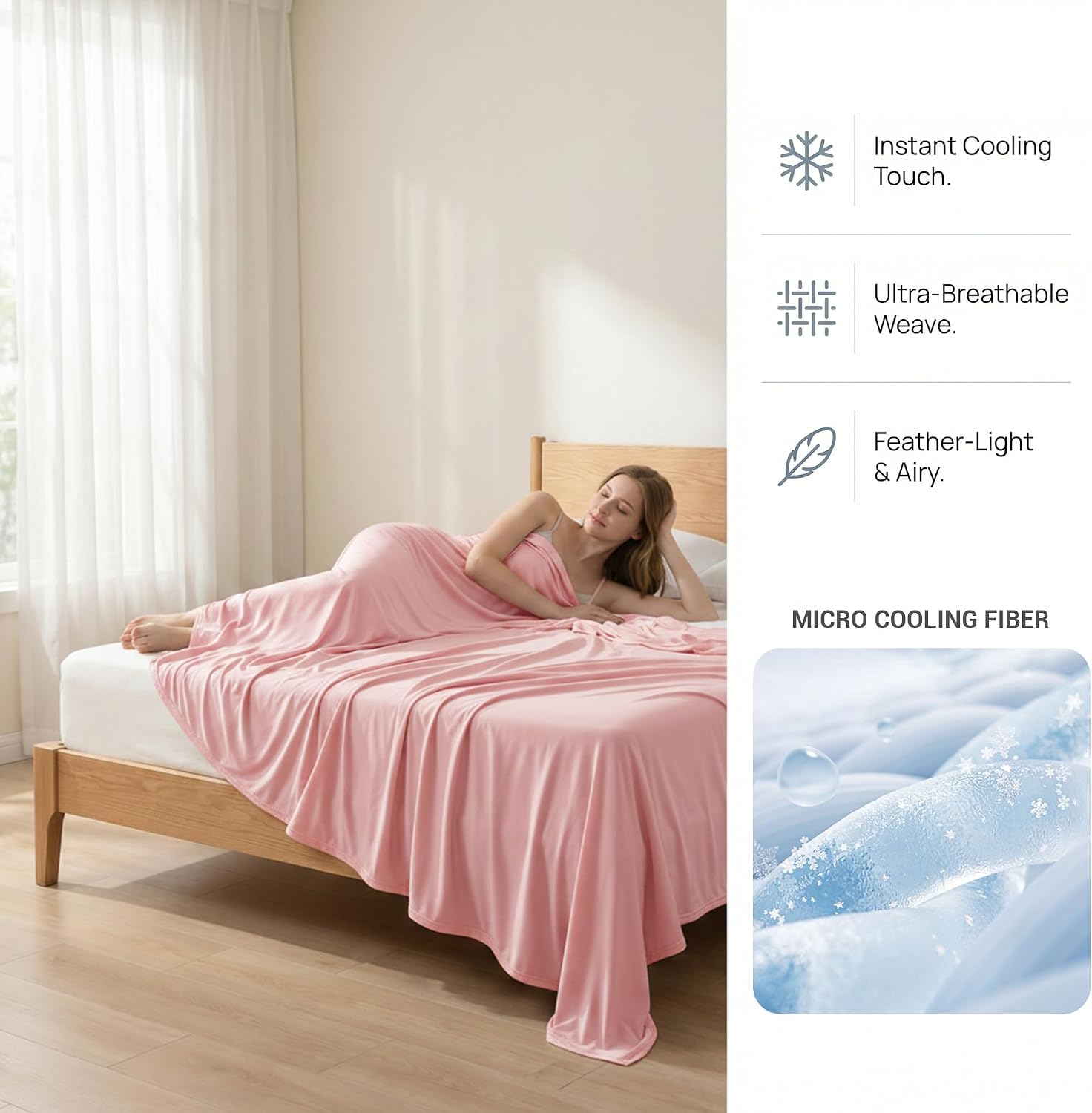 SheRest Silky Satin Cooling Blanket — A Lightweight, Breathable, and Ultra-Thin no-Fill Summer Blanket. Crafted for hot Weather. Ideal as a Bed Blanket, Sofa Throw, or nap Blanket (Pink, Throw)