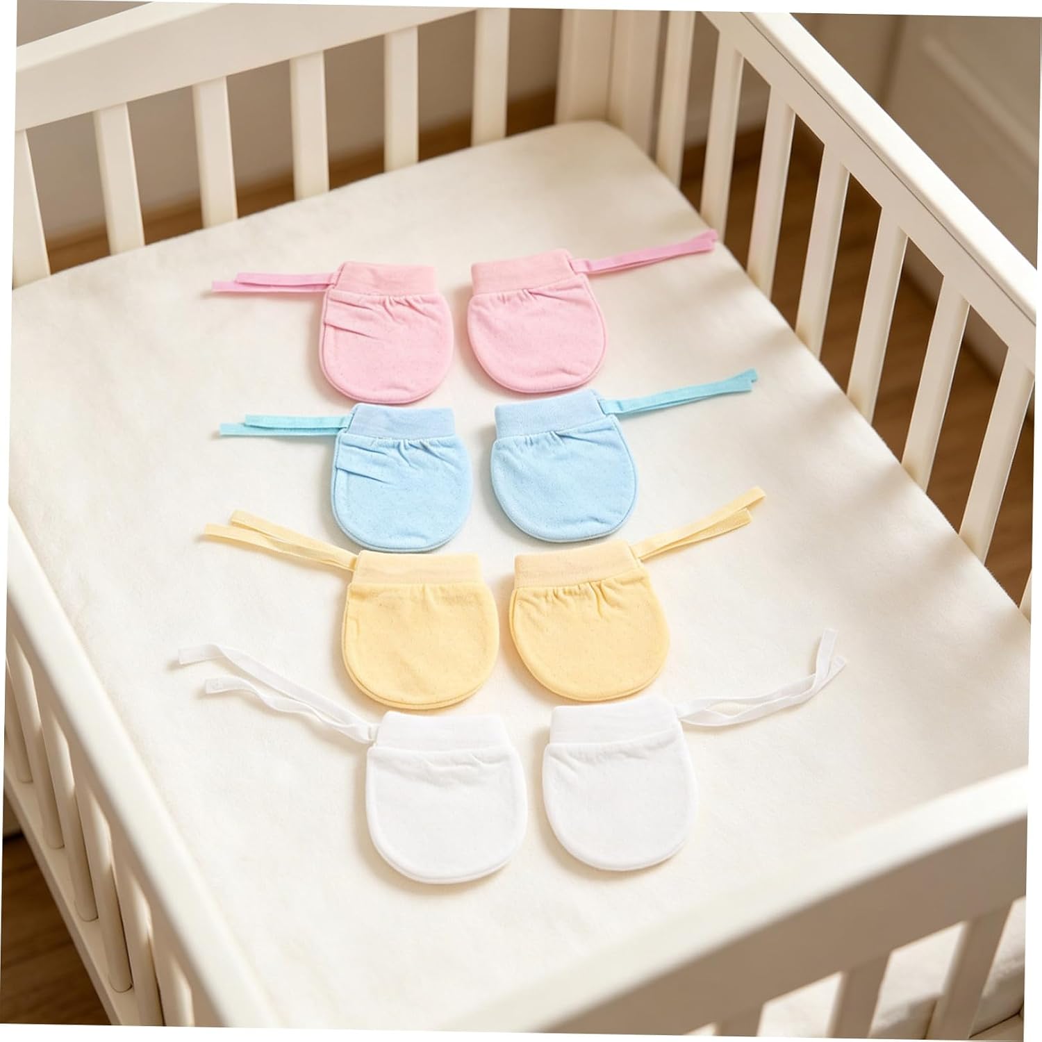Didiseaon 4pairs Newborn Scratch Mittens Cotton Gloves for Gentle Tieback Protection Gloves