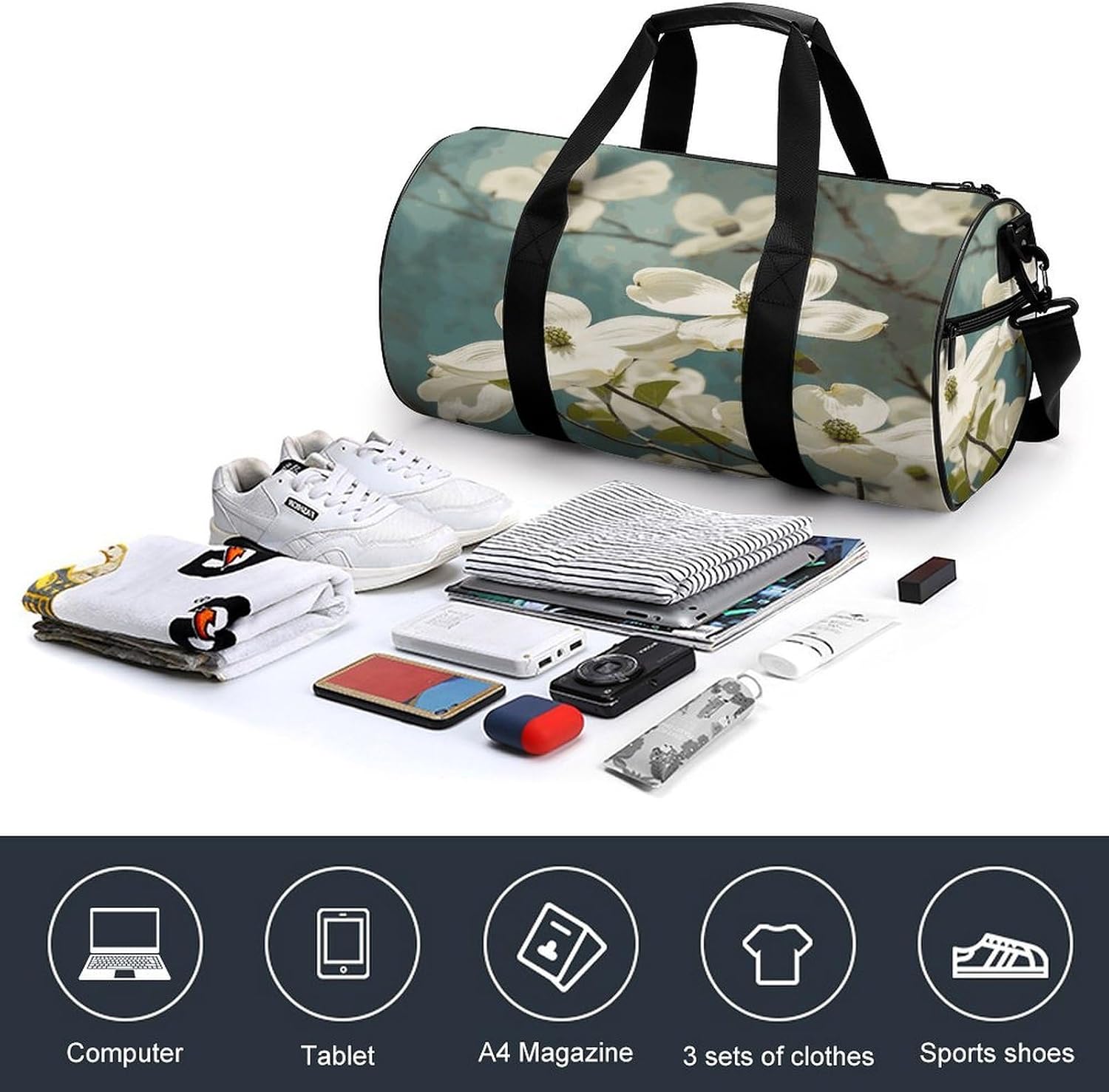 Spring Dogwood Blossoms Gym Bag Duffle Bags Weekender Overnight Bag image 4