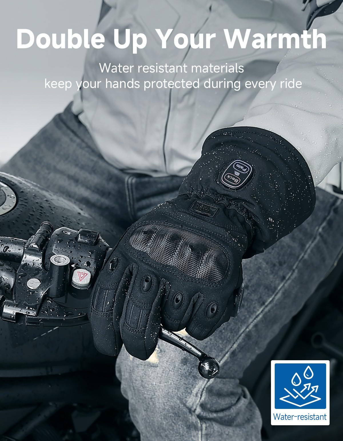 KEMIMOTO Gants Chauffants Moto Homme, Rechargeable Gants Tactiques d'hiver avec Batterie 3000 mAh et Contrôle Double Zone pour Le Travail, la Randonnée, la Chasse