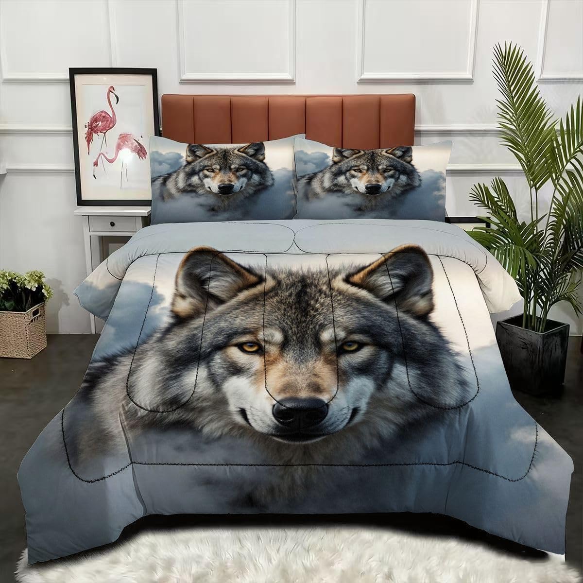 Couette 4 saisons 140x200 loup lavable en machine pour éliminer les allergies de lit