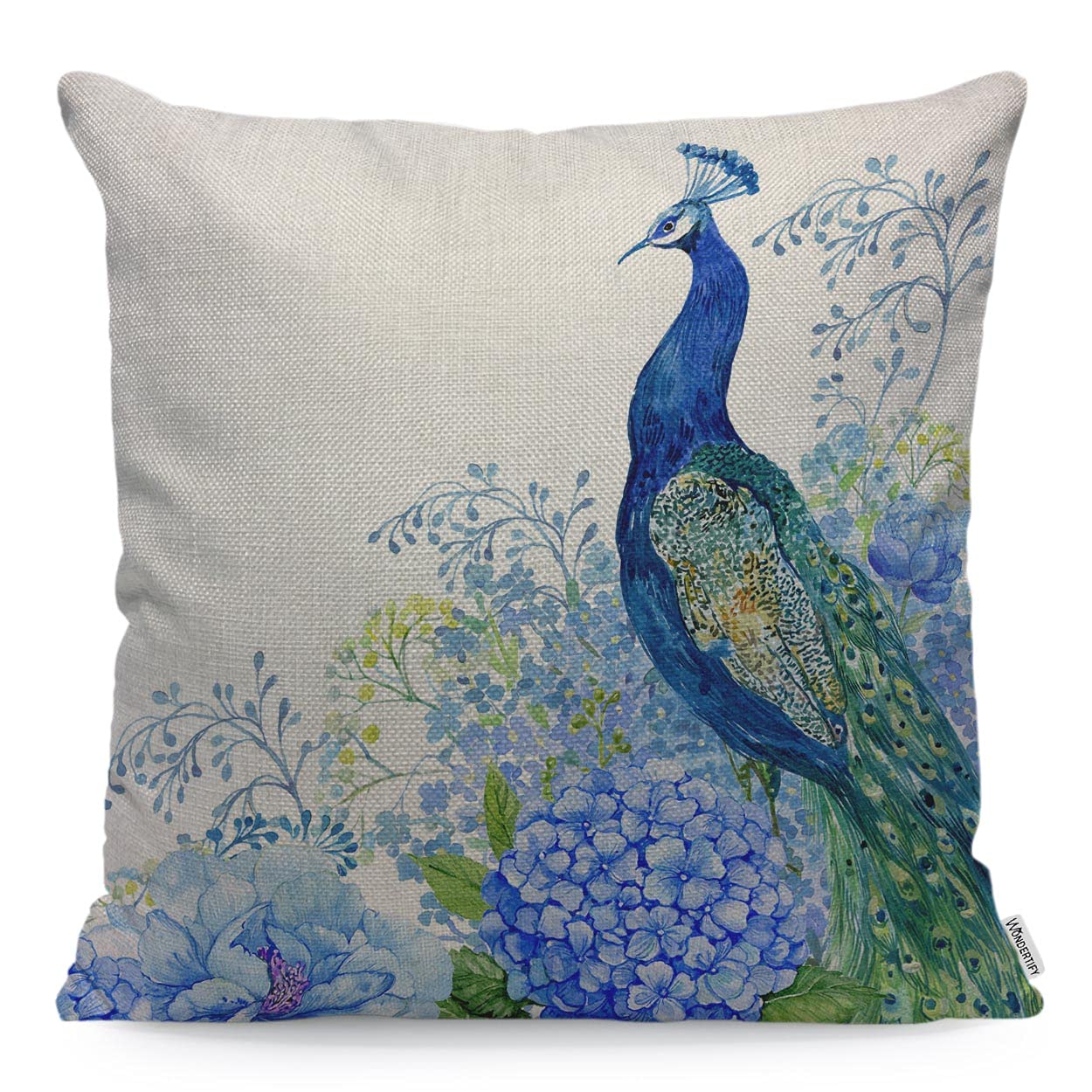 Wondertify Men's Multi-A25 Peacock Cushion Cover Big Bird Animal Peacock Flowers Pillowcases For Wo, Pillow Cover Living Room Farmhouse 45X45 Cm