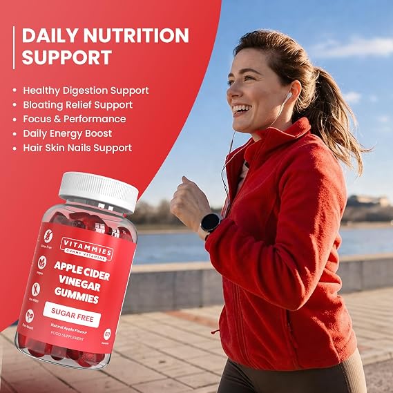 Vitammies Apple Cider Vinegar Gummies 1000mg | Vegan ACV Gummies with Vitamin C & Chromium | Weight Management, Digestive & Gut Health Support | Sugar Free, Gluten Free, Non-GMO | 60 Gummies