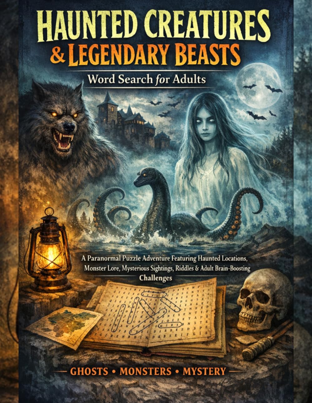 Haunted Creatures & Legendary Beasts Word Search for Adults: A Paranormal Puzzle Adventure Featuring Haunted Locations, Monster Lore, Mysterious Sightings, Riddles & Adult Brain-Boosting Challenges