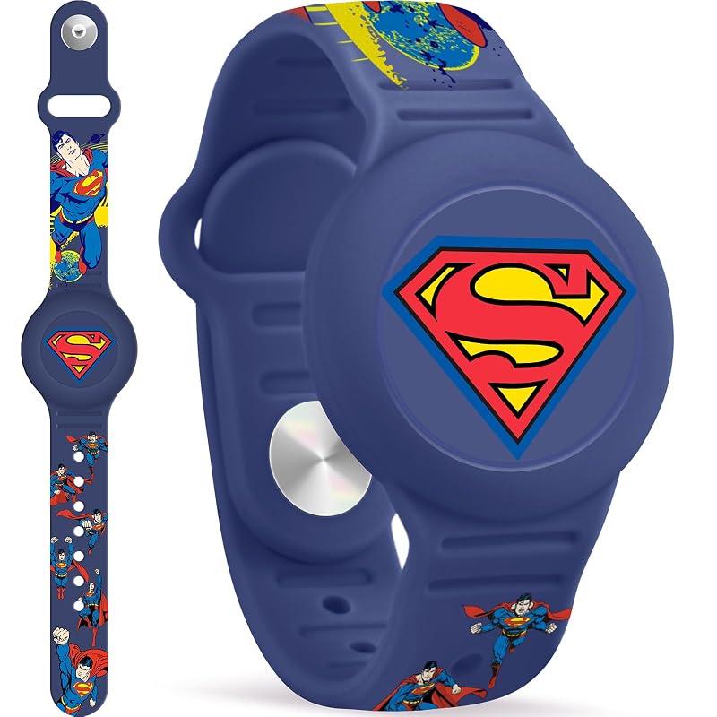 Pulseira infantil para Apple AirTag SlyCroko com capa de silicone, design oculto e ajuste de 14 a 18 cm, azul-escuro