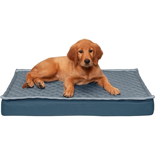 Furhaven Medium Cooling Gel Foam Dog Bed Water-Resistant Indoor/Outdoor Quilt Top Convertible Mattress w/ Removable Washable Cover - Calm Blue, Medium