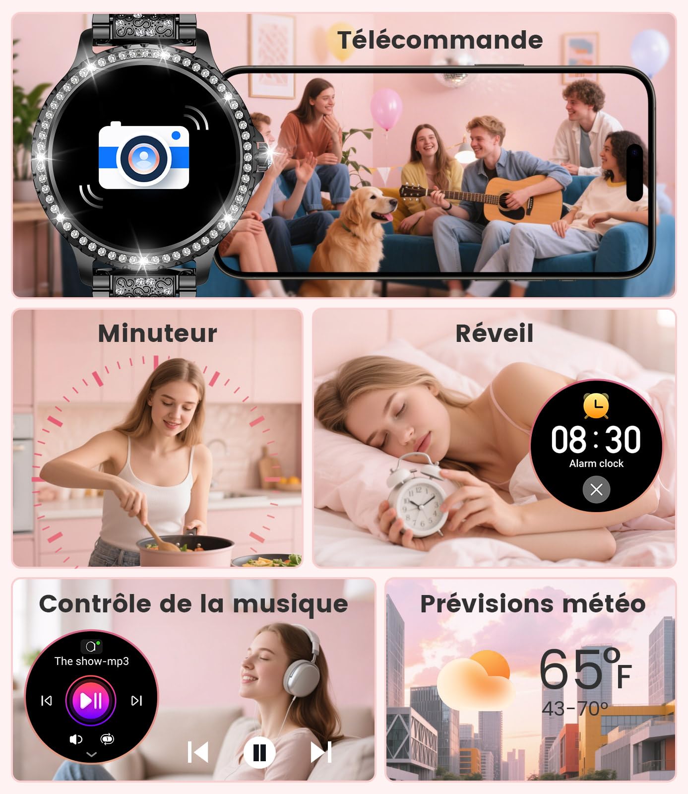 LIGE 1.32" HD Montre Connectée Femme avec Appel Bluetooth, Smartwatch IP68 avec Fonction Féminine/120+ Modes Sport/Fréquence Cardiaque/Sommeil/Cycle menstruel/Podomètre Calories pour Android iOS Noir