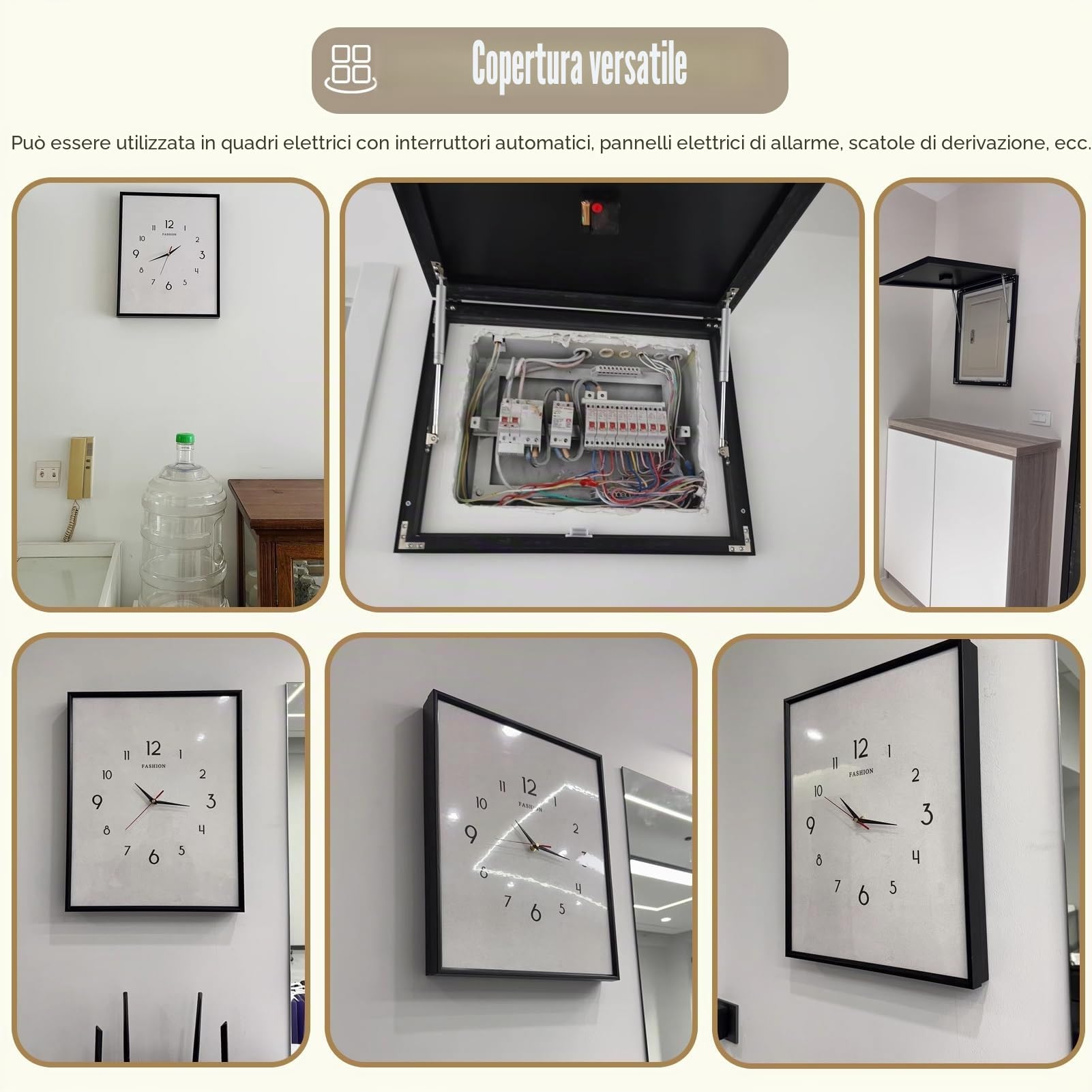 Copri Cassaforte a Muro Coperchio Della Scatola Degli Interruttori Verticali con Orologio, Coperchio del Quadro Elettrico Bianco con Pannello in Cristallo, Piastra Decorativa per Scatola dei Fusibili(