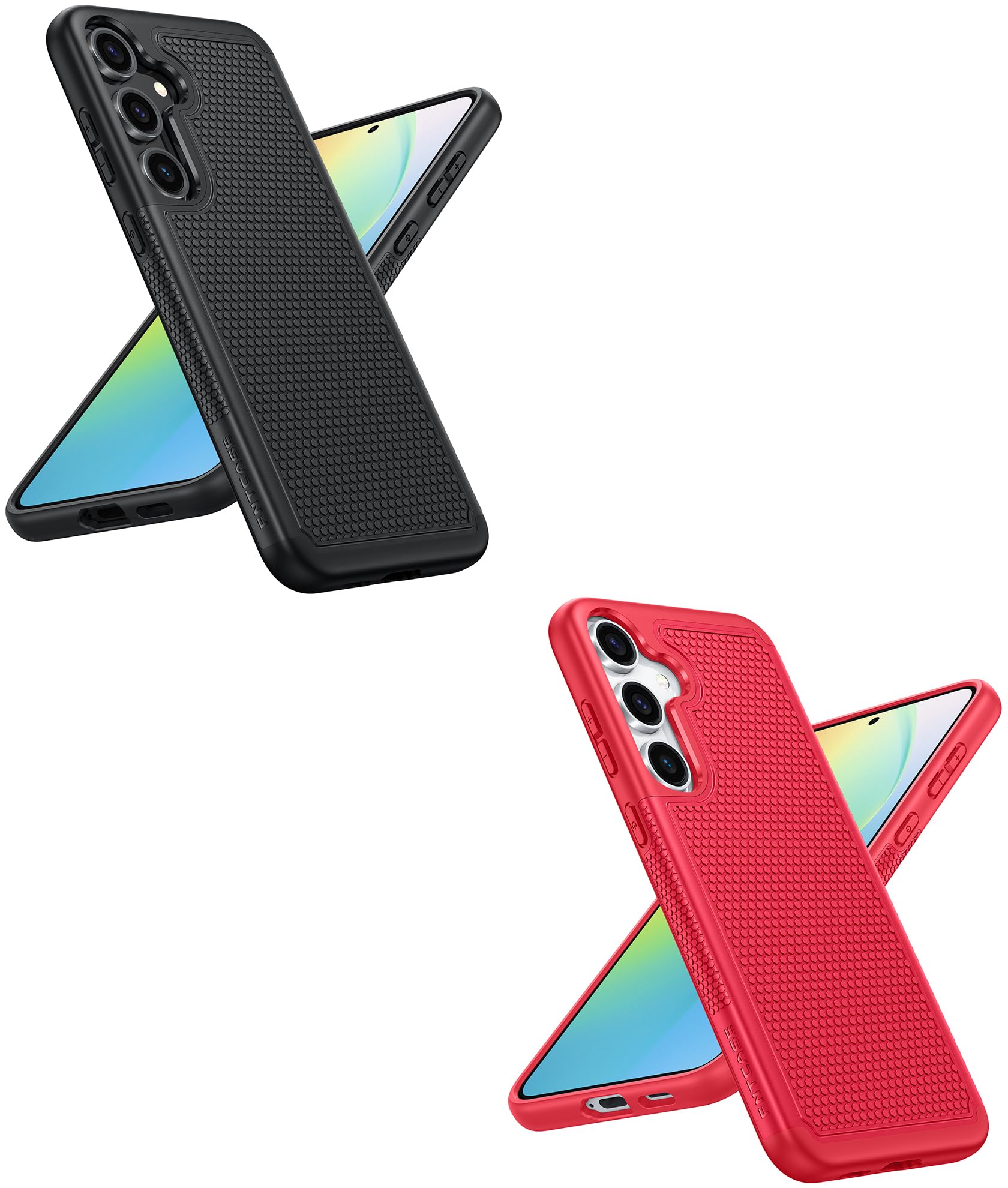 FNTCASE for Samsung Galaxy S24 Case: Dual Layer Heavy Duty Cell Phone Protective Cover Shockproof Rugged with Non-Slip Textured - Military Drop Protection Bumper Tough - 2024, 6.2inch (Black+Red)