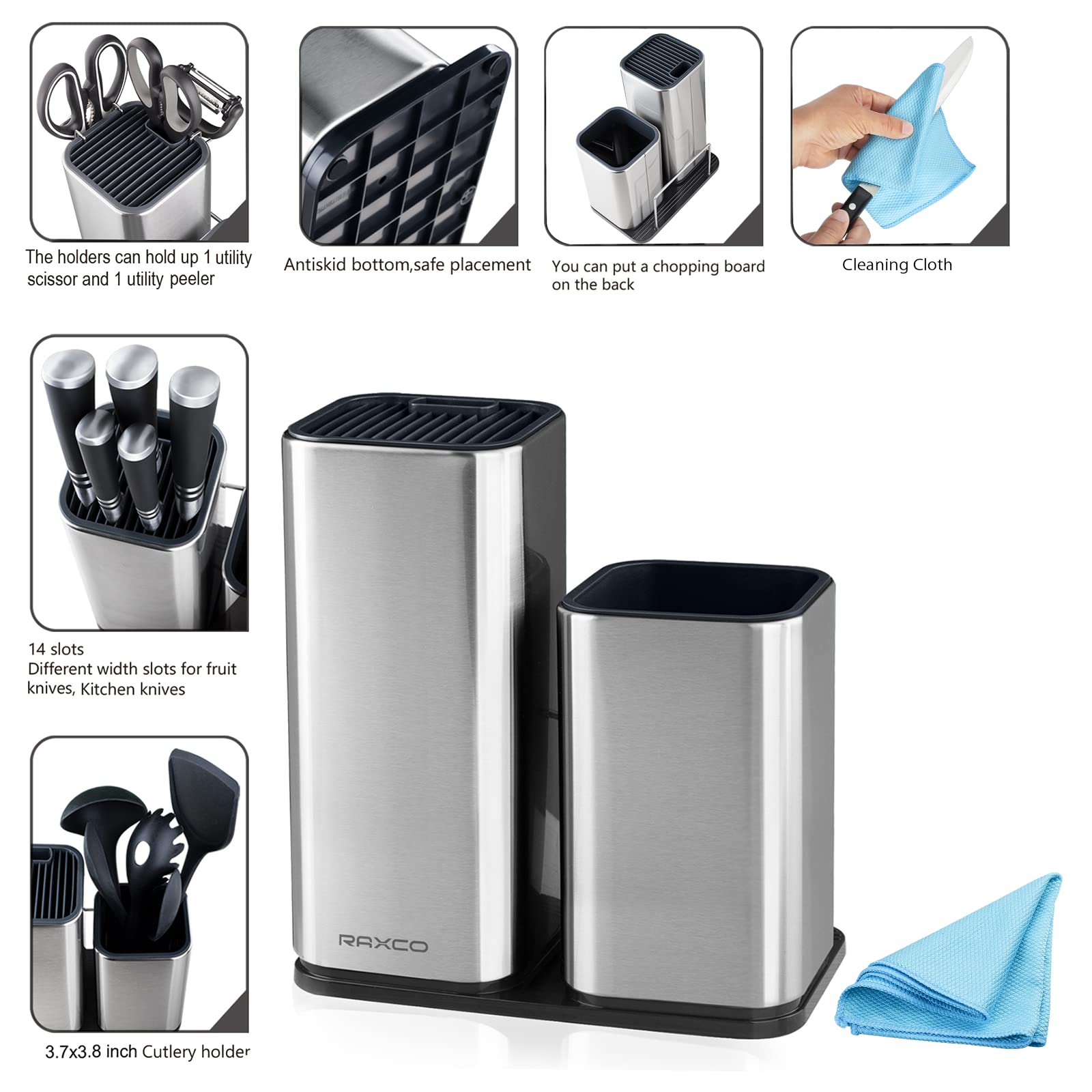Bloc Couteaux Vide Universel Grande Capacité – Porte-Couteaux De Cuisine Noir Mat, Rangement Astucieux Pour 15+ Couteaux & Ustensiles, Gain De Place Optimal