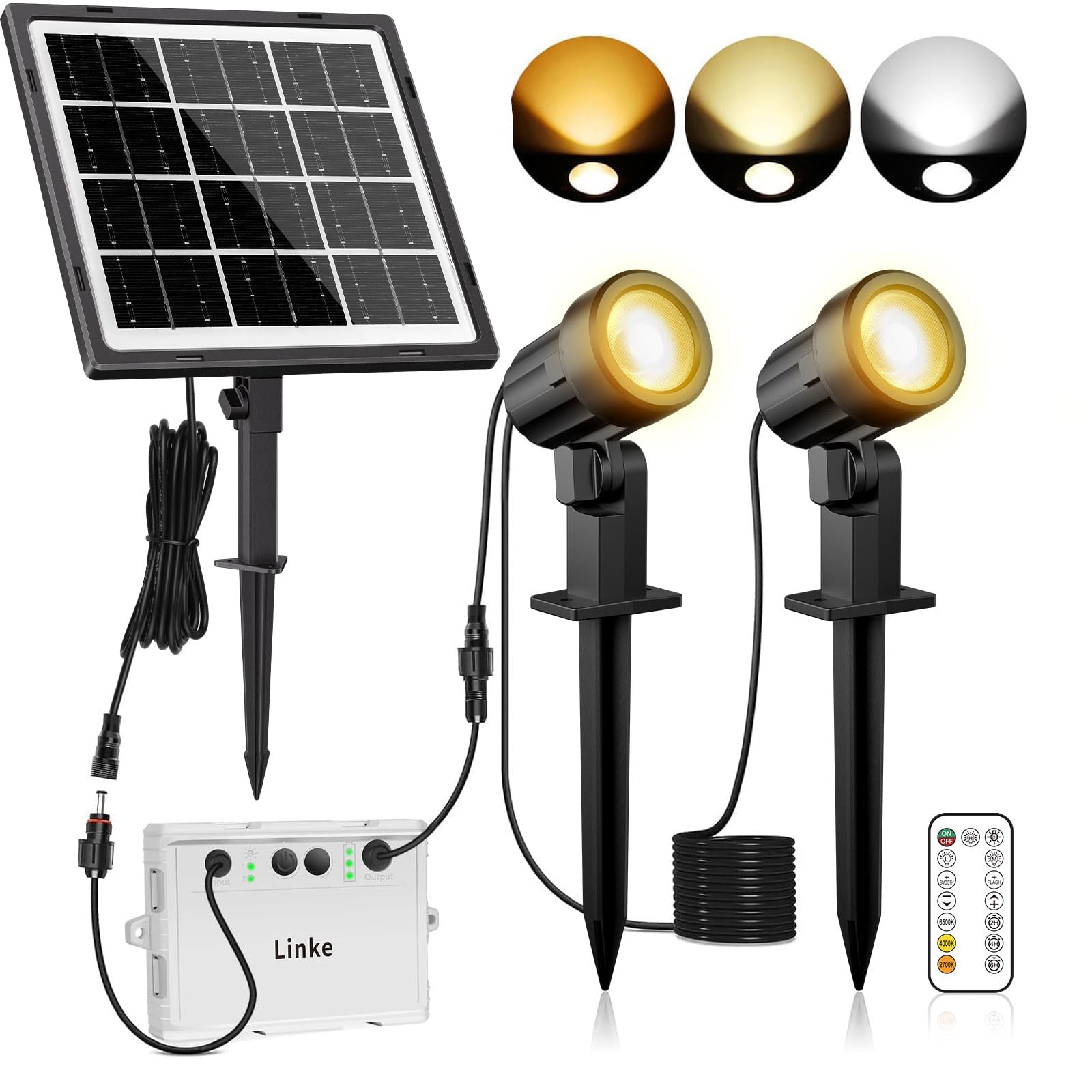 Linke Solar Spotlights Outdoor Garden, 2700K/4000K/6500K Adjustable 2 in 1 Landscape Spotlights