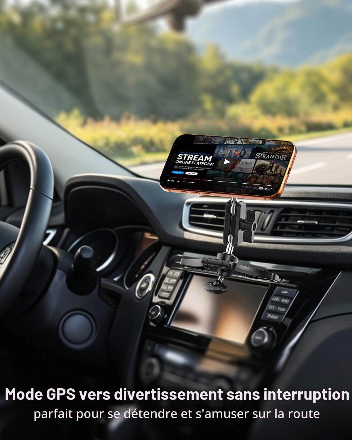 Support Magnétique Téléphone Voiture Lecteur CD avec Bras Métallique