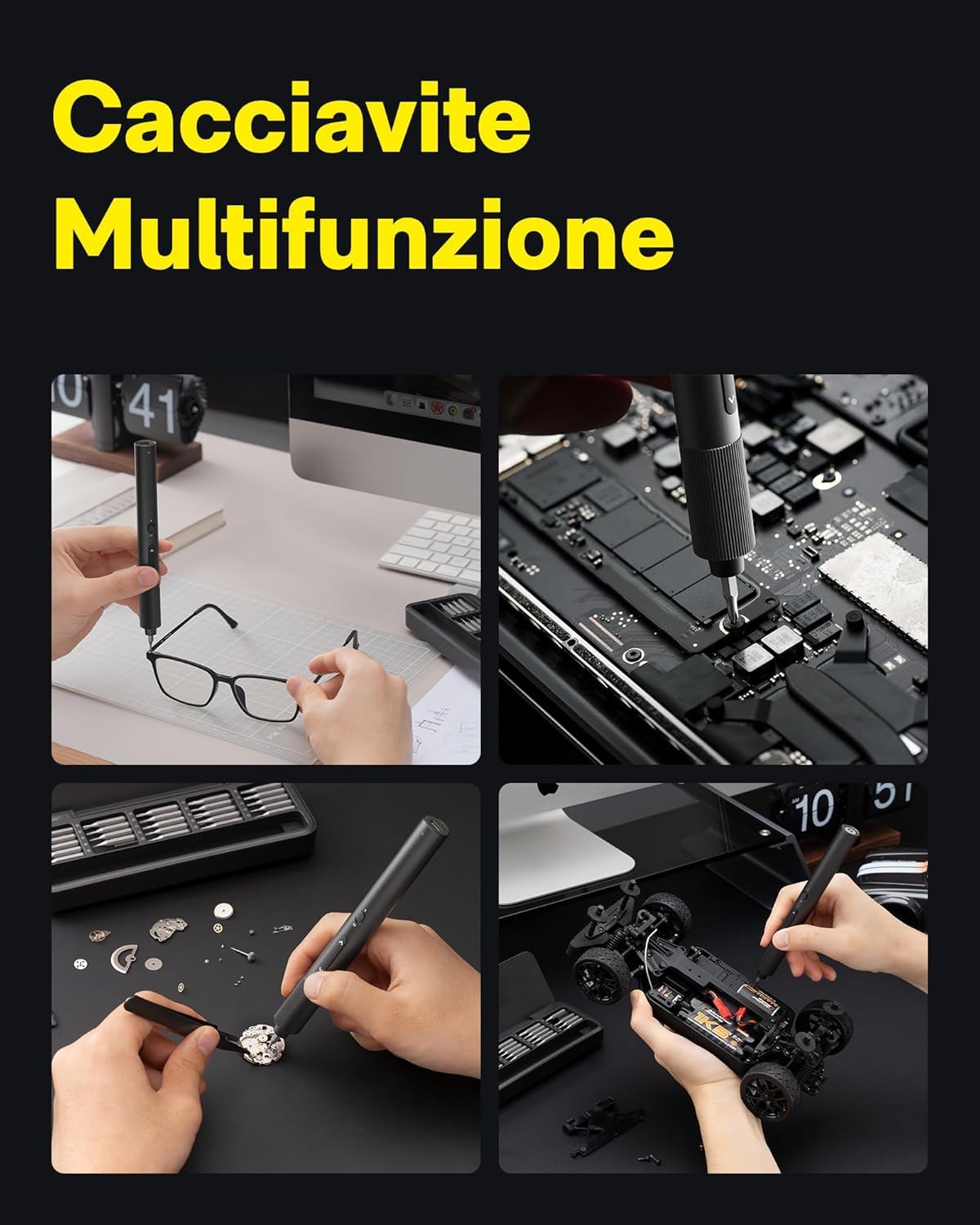 HOTO Cacciavite Elettrico con 25 Punte Magnetiche S2, Mini Set di Cacciaviti di Precisione con 170 RPM, USB-C, 2 Impostazioni di Coppia e Luce LED, Ideale per Occhiali ed Elettronica