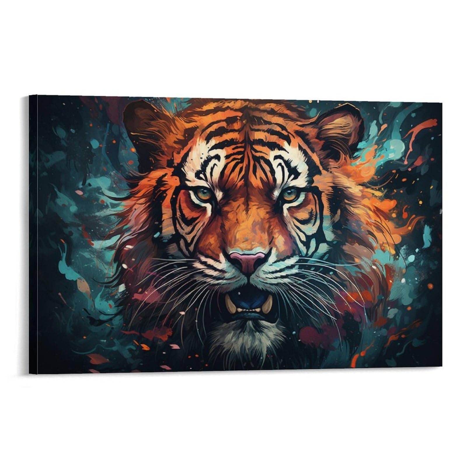 CPLVKWRQJ Bright Magical Colorful Single Piece Fierce Tiger Face Painting Framed Canvas Print - Bedroom Statement Piece Easy to Clean Ready to Hang 20x30inch(50x75cm)