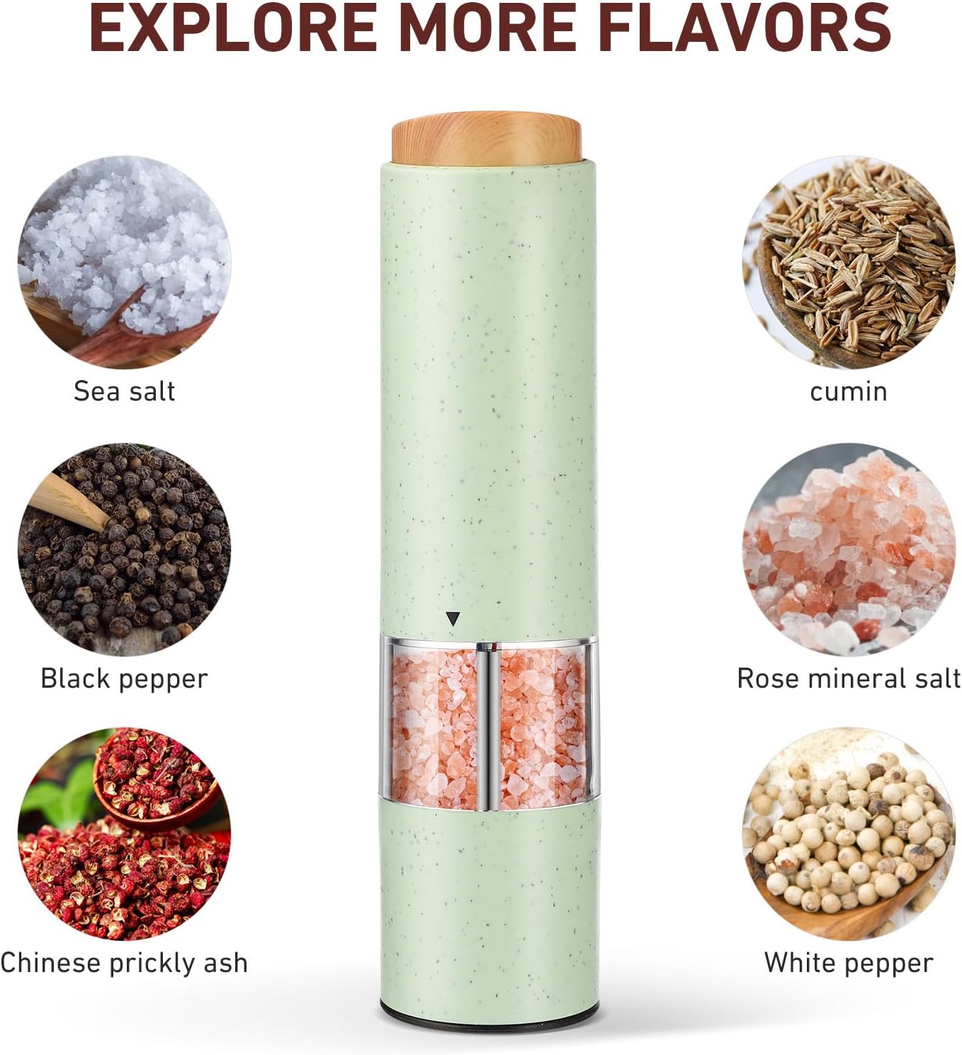 2pcs Electric Pepper Grinder Set with Adjustable Coarseness and Outer Cup, Made of Wheat Straw and Acrylic, Includes Holder Stand for Restaurant and Hotel Use