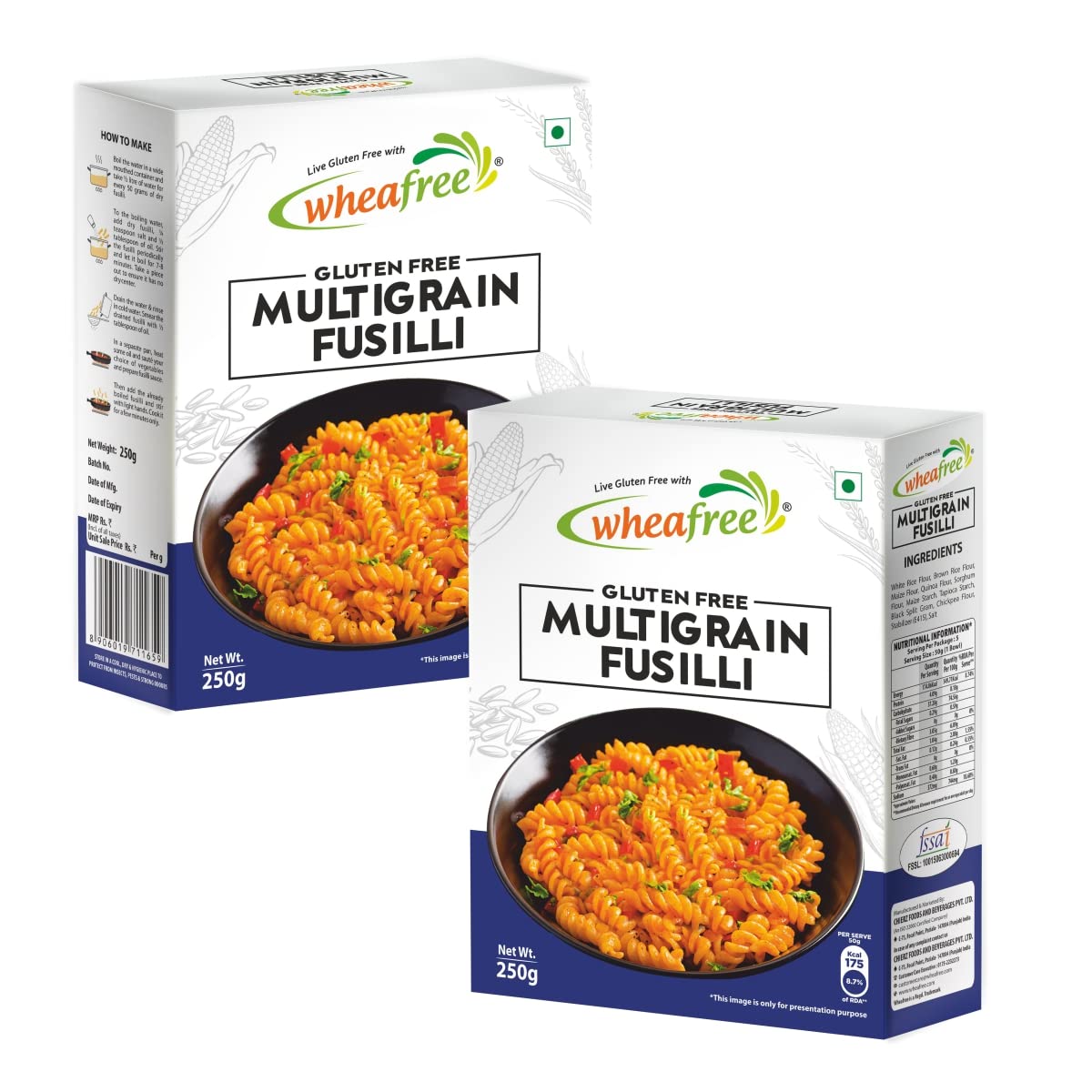 Wheafree Gluten Free Multigrain Fusilli - Pack of 2 (250g Each) | No Maida, Trans Fat & Cholesterol | Easy to Cook & Digest (B09XQS43PD) Amazon Price History, Amazon Price Tracker