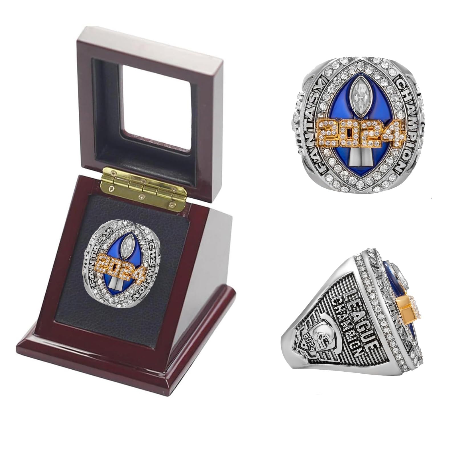 2024 Fantasy Football Ring, Meisterschaftsring, vergoldet mit Silberton, Auszeichnungstrophäe, Fangeschenk, Vatertag, Sammlerstück, Ring-Displaybox(Size:11)