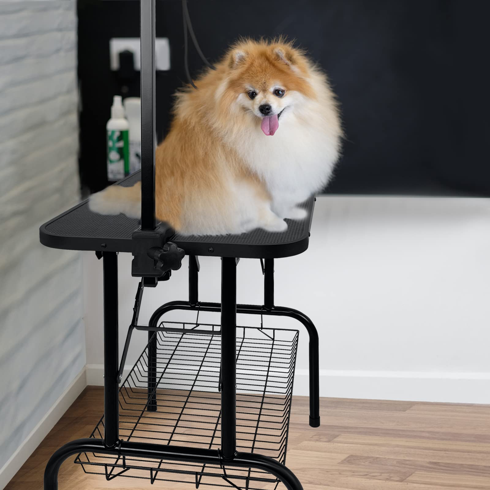UISEBRT Tavolo da toelettatura per cani con soffietto regolabile in altezza, portata fino a 60 kg, per cani e gatti, 80,5 x 46 x 76 cm