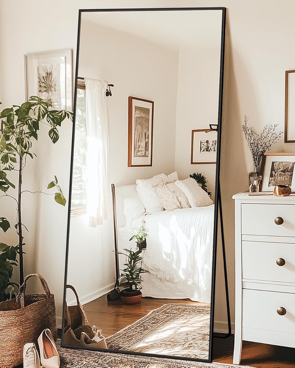 Antok Floor Mirror, 71"×28" Full Length Mirror with Stand Freestanding for Bedroom Living Room, Black