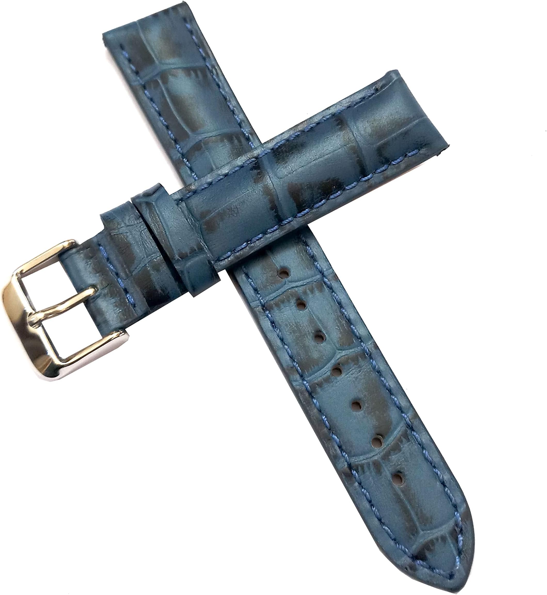 ewatchaccessories23mm Genuine Leather Watch Band Strap Fits CHRONOGRAPH LUPAH MODEL 9813 Blue with Blue Stich Silver Buckle