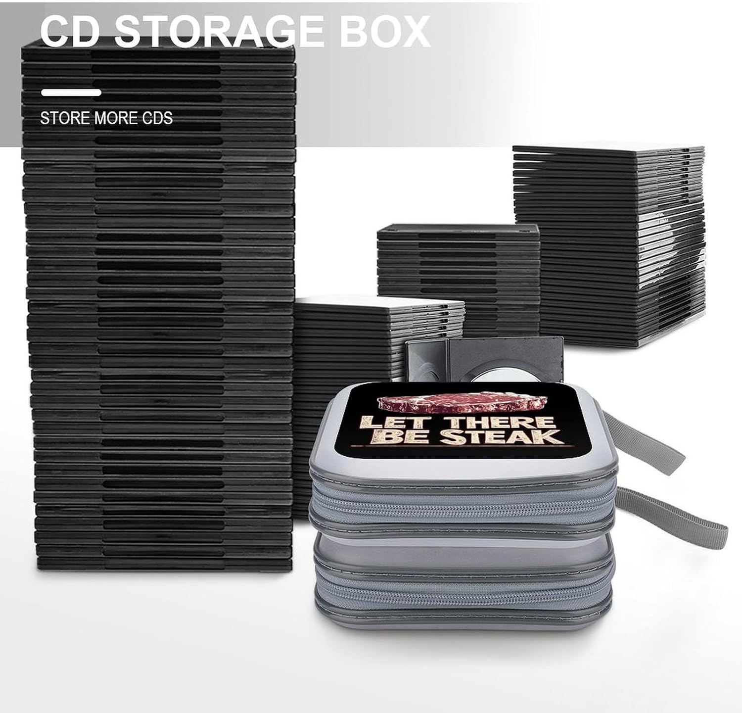 Let There Be Steak Protective CD Case Storage Rack 40 Capacity DVD Holder Organizer Car Travel