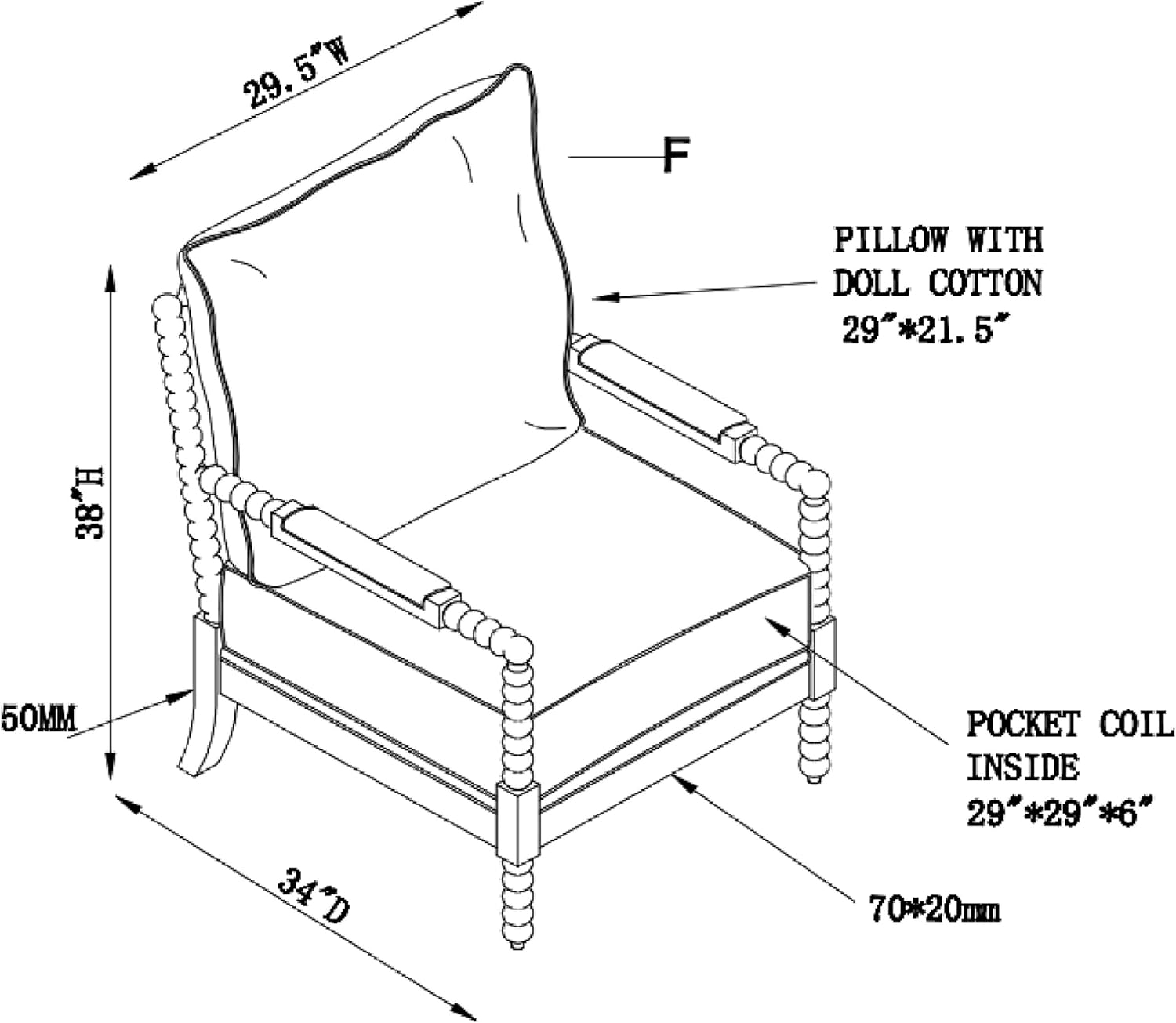 Coaster Home Furnishings - Blanchett - Upholstered Bobbin Accent Chair with Beaded Design, Wood Frame and Padded Arms - Living Room - Beige and Natural - 905362