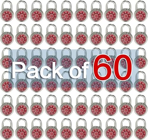 Miniatura 9 de LanuBe Cerradura de combinación de esfera estándar, 2 pulgadas de ancho, con diferentes combinaciones, placa giratoria roja, paquete de 60 cerradura