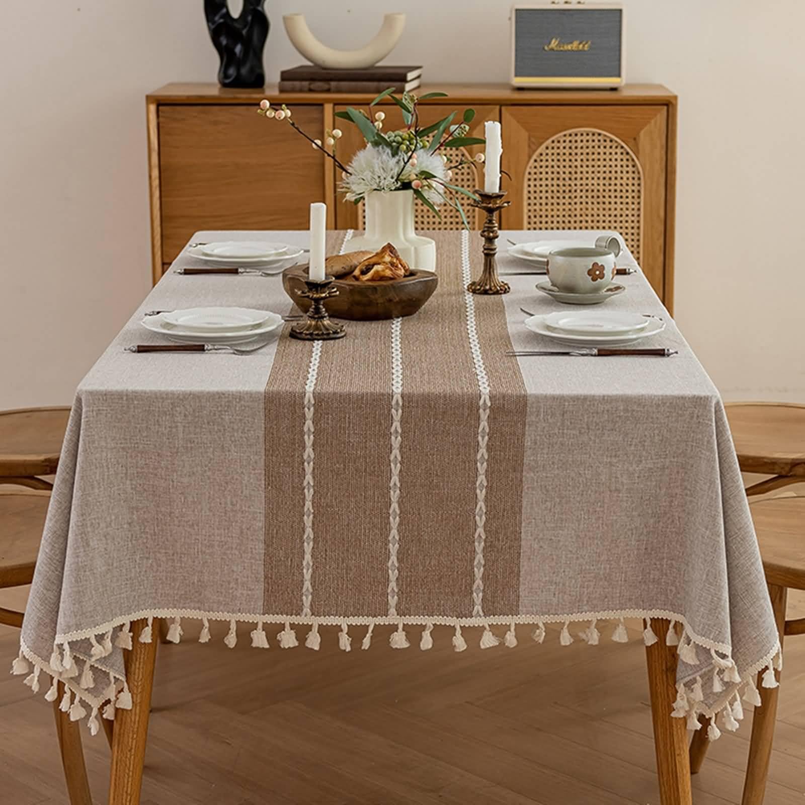 Tovaglia Antimacchia Quadrata Poliestere, Kaki Marrone, 140x140CM