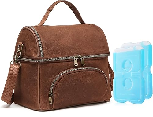 Bolsa de almuerzo de lona encerada para hombres, pequeñas bolsas enfriadoras suaves aisladas con 2 bolsas de hielo, bolsas de almuerzo para mujer