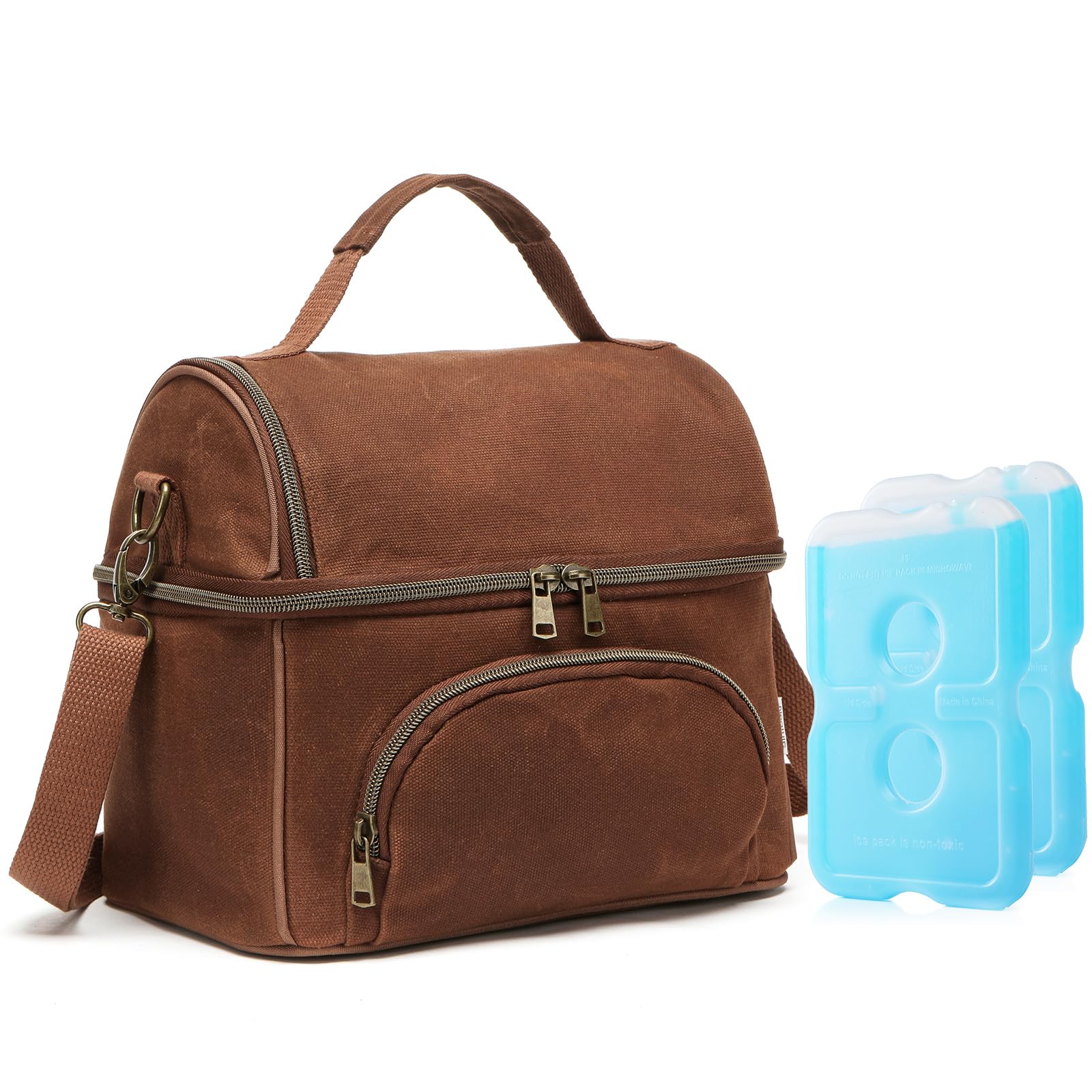 Waxed Canvas Lunch Bag for Men Small Soft Cooler Bags Insulated with 2 Ice packs Women Lunch Bags