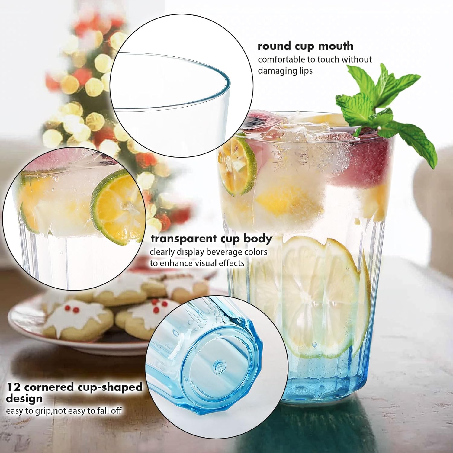 Ribbed Drinking Water Glasses - Reusable Unbreakable AS Plastic Wine Glasses Cold Water Milk Tea Cups Tumbler Mugs for Party,Picnic,Camping, Stackable - 12oz, Set of 12 - Image 4