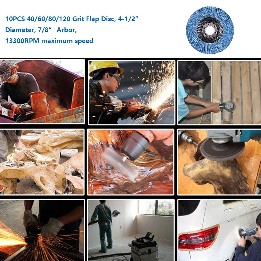 10 Scomparti for Dischi 115 mm Grana 60 Dischi lamellari da 4,5 Pollici for smerigliatrice angolare for levigatura di Legno, plastica e Metallo (60 Maglie)