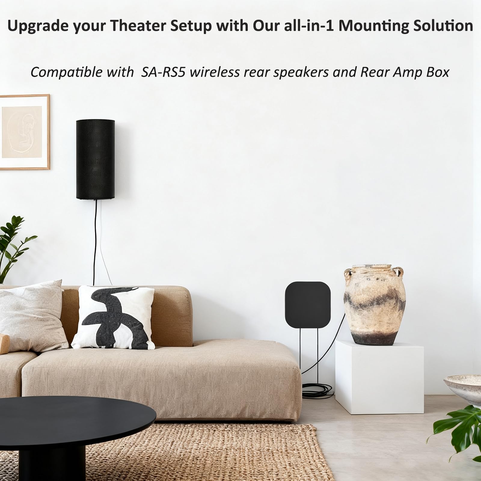Uchwyty ścienne kompatybilne z bezprzewodowymi tylnymi głośnikami Sony SA-RS5 i tylnym wzmacniaczem, metalowy uchwyt głośnika do systemu kinowego Sony HT-S60 BRAVIA, czarny