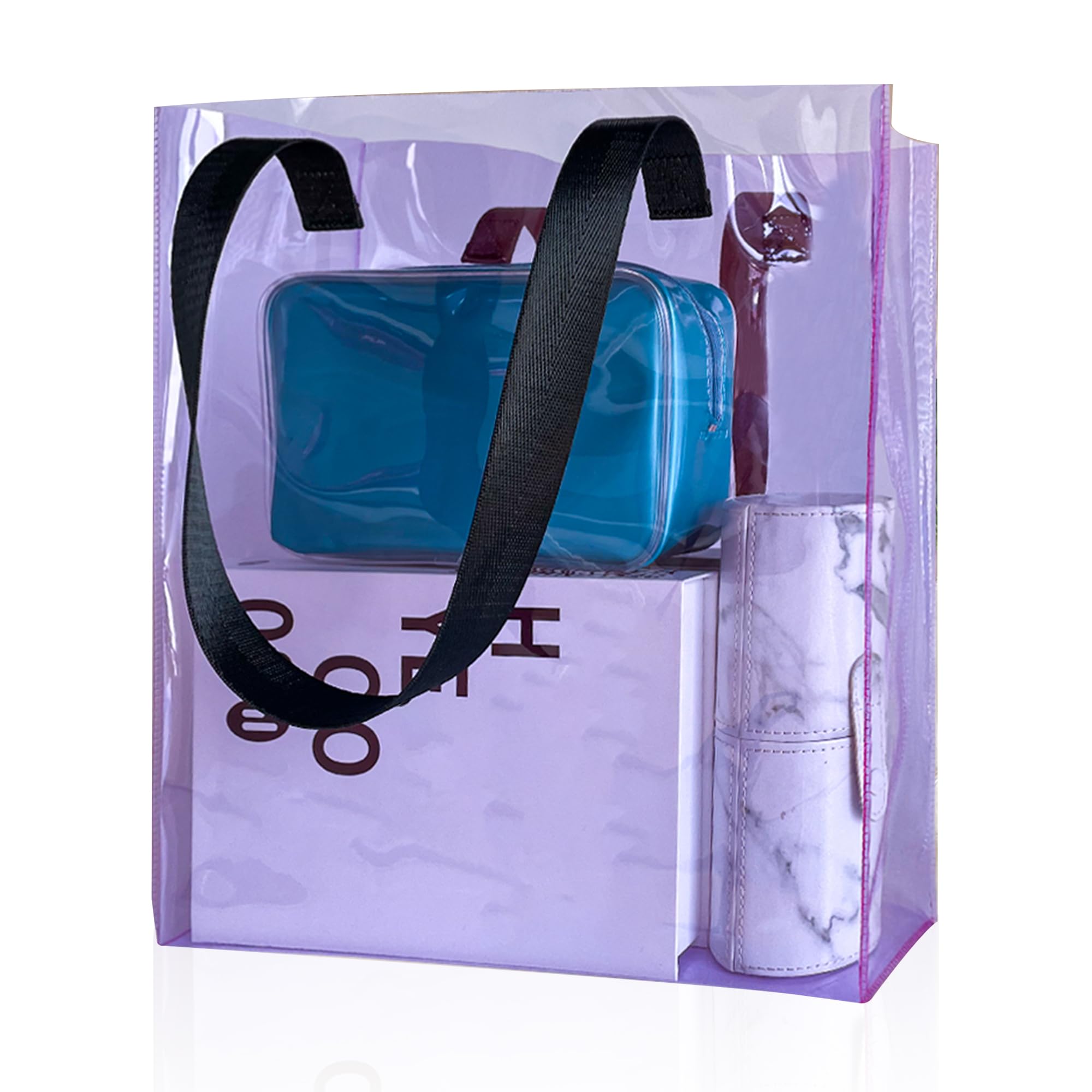 TotePrint Clear PVC Tote with Black Handles13.3 x 11.8 x 3.94 inches Stadium Approved Transparent Plastic Beach Bag for Women