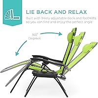 Vista 4 de Best Choice Products - Juego de 2 sillas reclinables y ajustables de malla y acero, sillas con sensación gravedad cero con cojines y bandejas Verde