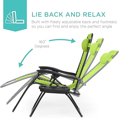 Miniatura 95 de Best Choice Products Juego de 2 sillas reclinables ajustables de malla de acero con gravedad cero con almohadas y bandejas portavasos, color arena