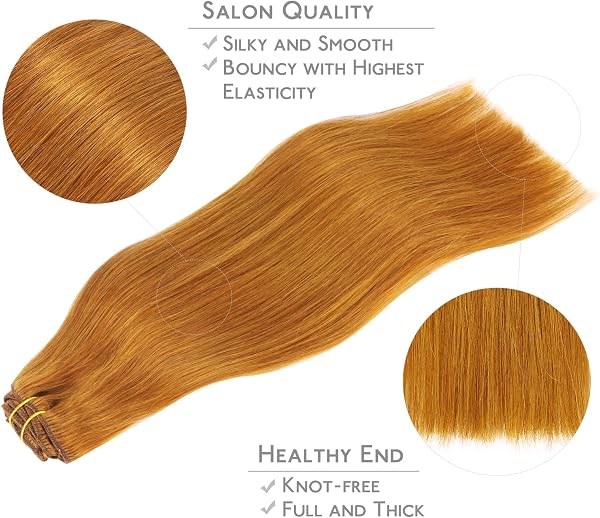 WENNALIFE Extensiones Clip Pelo Natural, 35cm 120g 7 Piezas, Jengibre Caoba Extensiones de Clip Natural Extensiones Pelo Remy Extensiones Cabello Postizos Mujer - 4