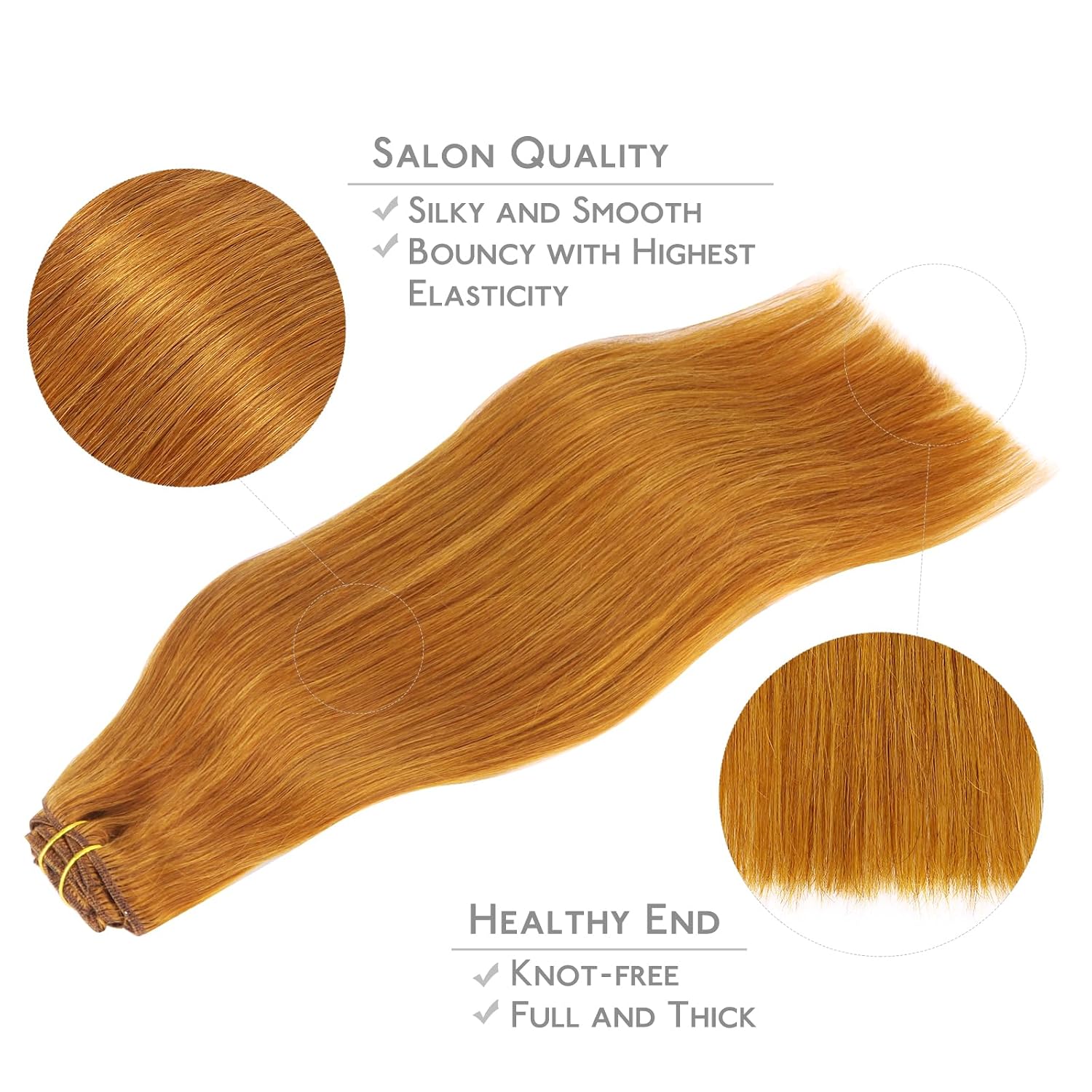 WENNALIFE Real Human Hair Clip in Extensions, 18 Inch 120g 7pcs Auburn Ginger Remy Hair Clip Ins Double Wef