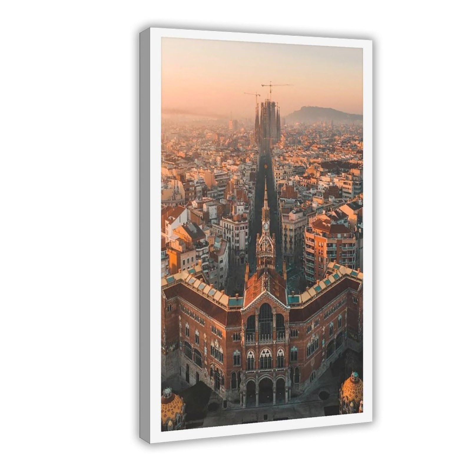 Heyanm Barcelona Cityscape Print Sagrada Familia Hospital De Sant Pau Canvas Poster Wall Art Paintings For Living Room Bedroom Decoration Unframe 20X30inch