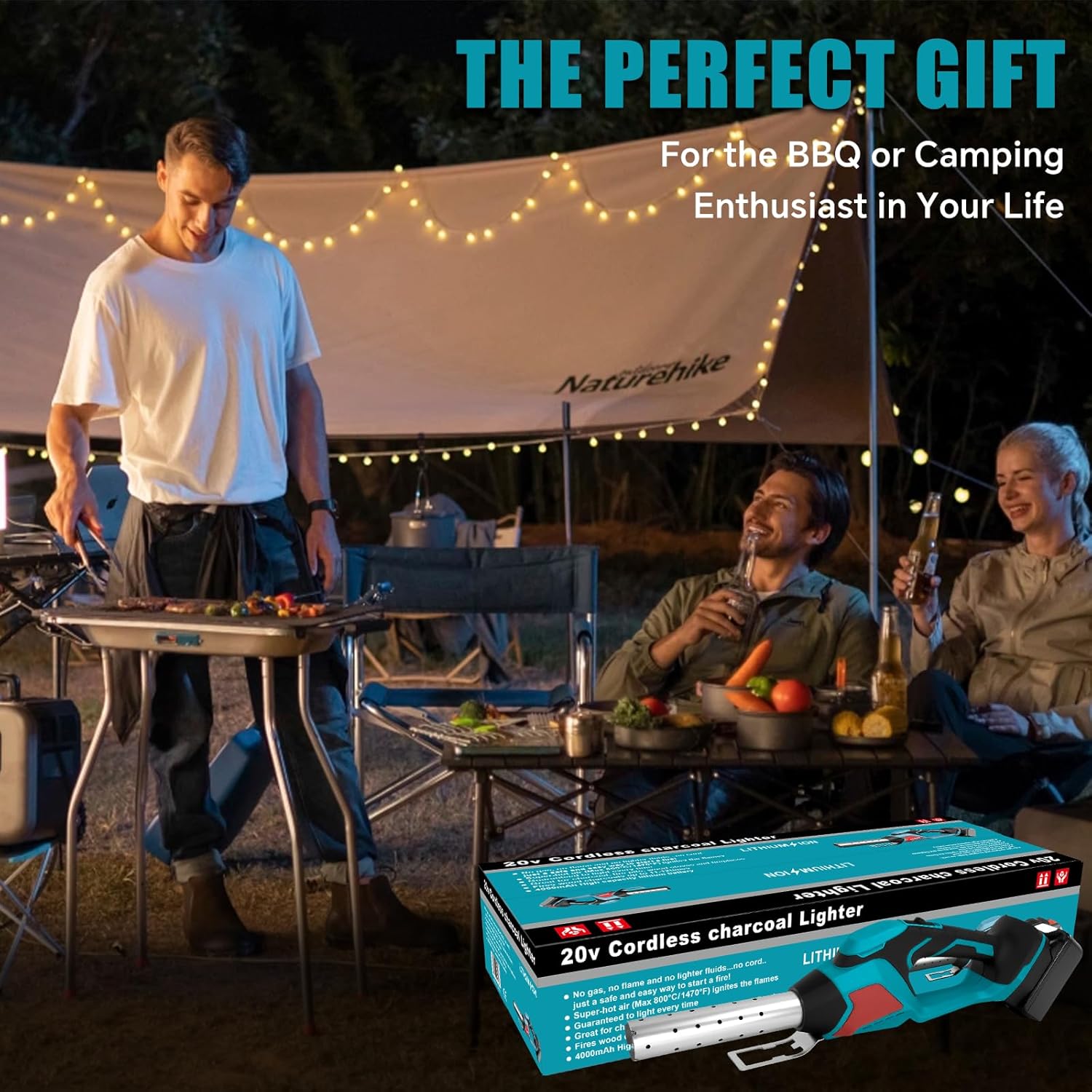 LouSdZoke Cordless Fire Starter Compatible for Makita 18V Battery,1472℉ in 60 Seconds,Chemical Free Heated,Electric Charcoal Starter with Air Blower for Grill,BBQ,Campfire (No Battery)