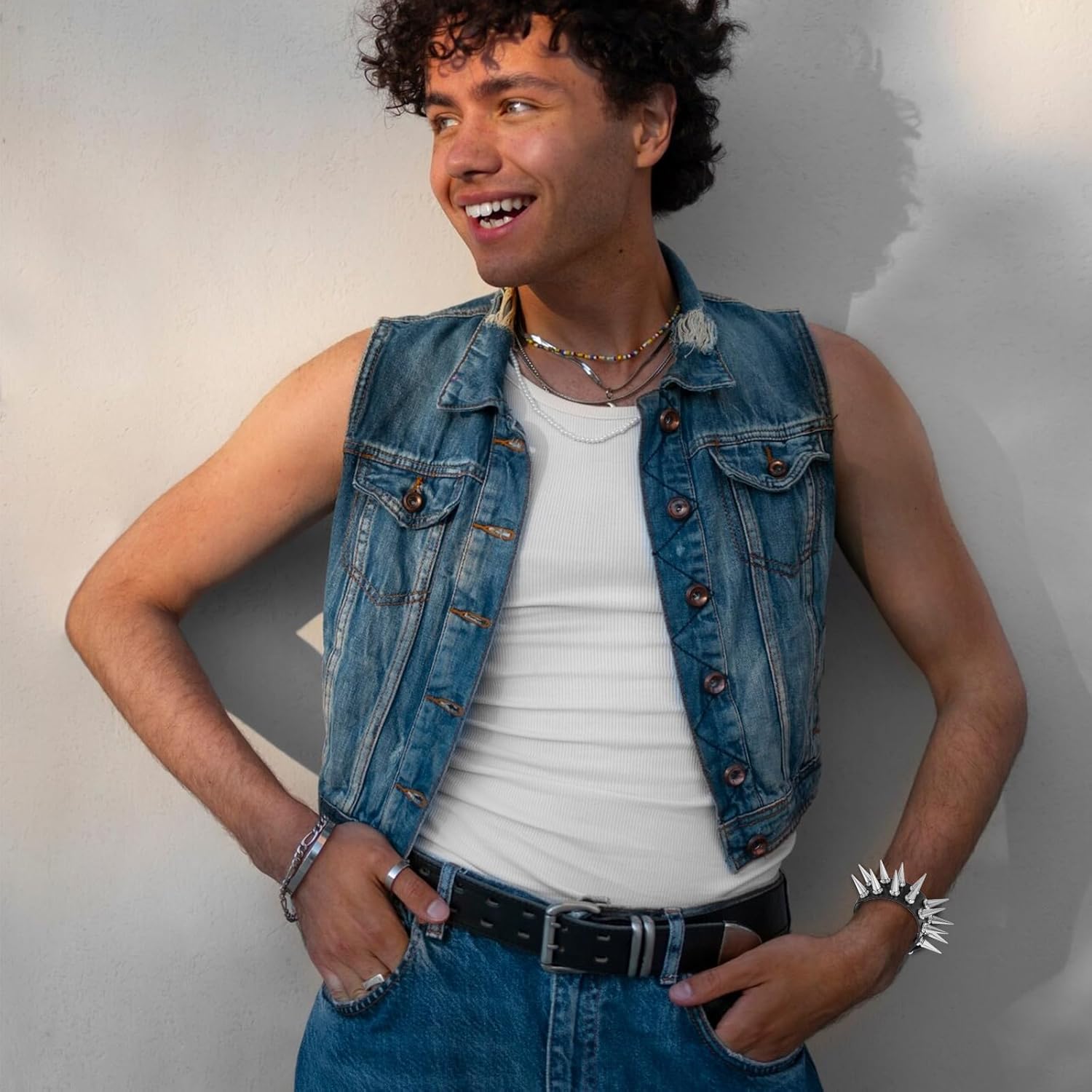 2 Pcs Punk Studded Bracelet Spiked Bracelets Black Leather Rivet Bracelet Cuff Wrap Goth Rock Wristband Bracelet Emo Bracelets Punk Accessories for Unisex Party Accessories - Image 5