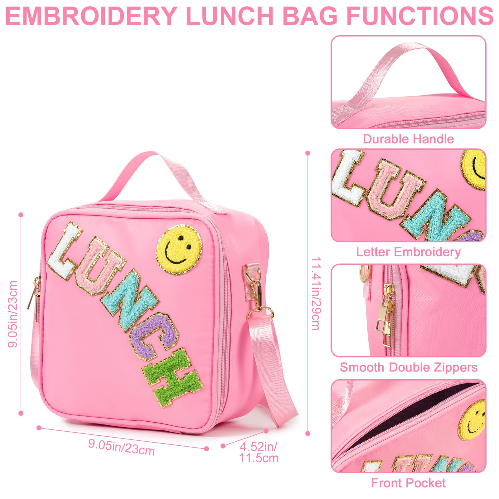 Kunoli Insulated Lunch Bag for Girls Pink Lunch Box for Women Reusable Leakproof Cooler Tote for Work Picnic, Camping (Nylon) - Image 4