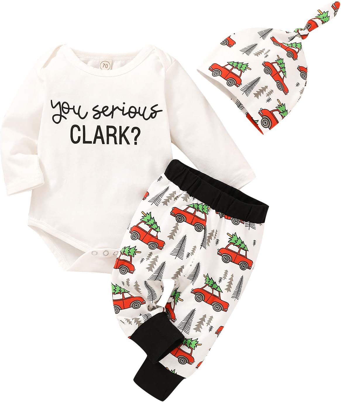 YOUNGER STARFamily Christmas Newborn Baby Xmas Car Romper Pants+Xmas Hat Coming Home Outfits Set