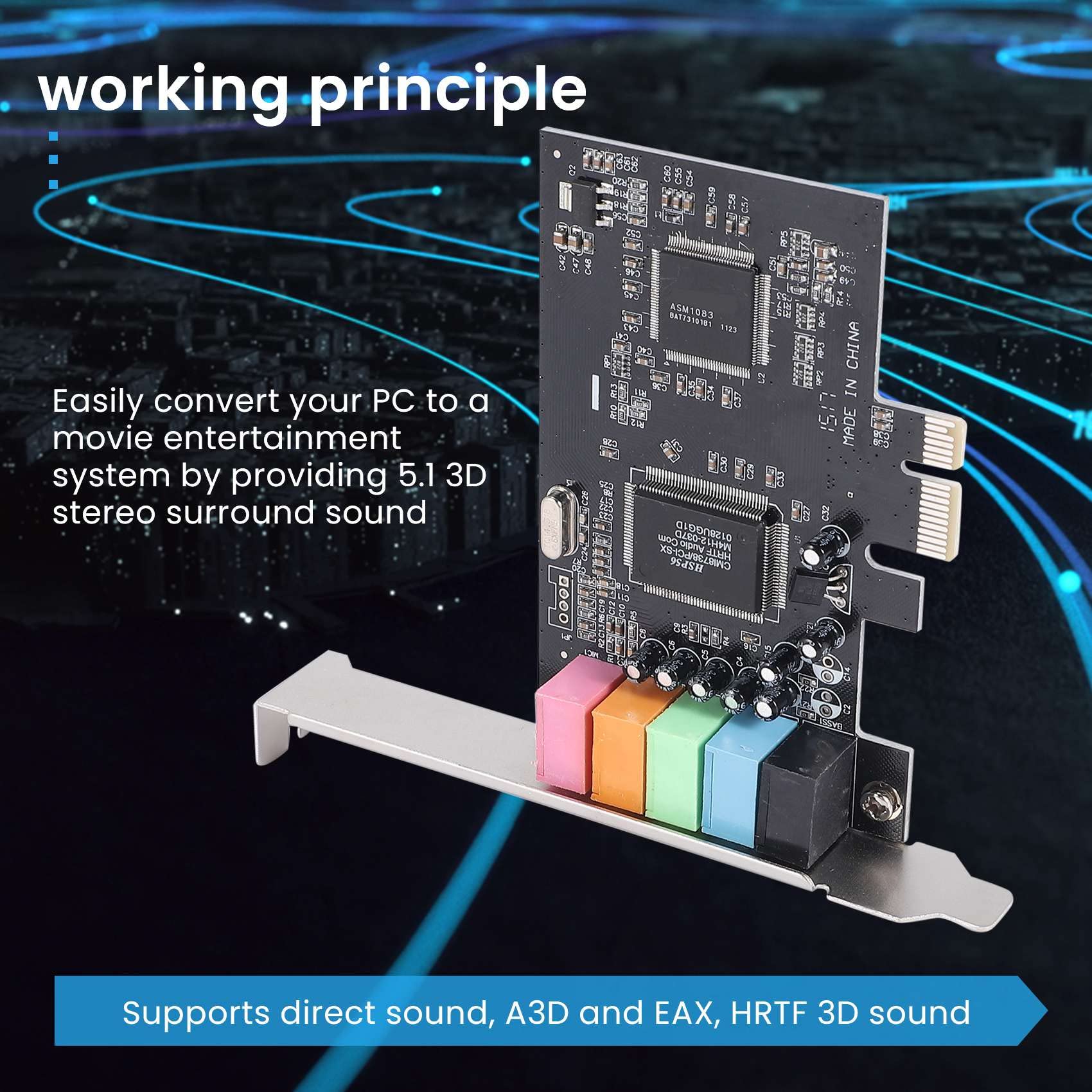 Kqcibz PCIe Sound Card 5.1, PCI Express Surround Card 3D Stereo Audio with High Sound Performance PC Sound Card CMI8738 Chip, Black, 500178481