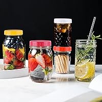 Vista 3 de 8 tapas para frascos de boca ancha, tapas de plástico para tarros Mason con anillos de sellado de silicona, tapas para conservas de boca ancha