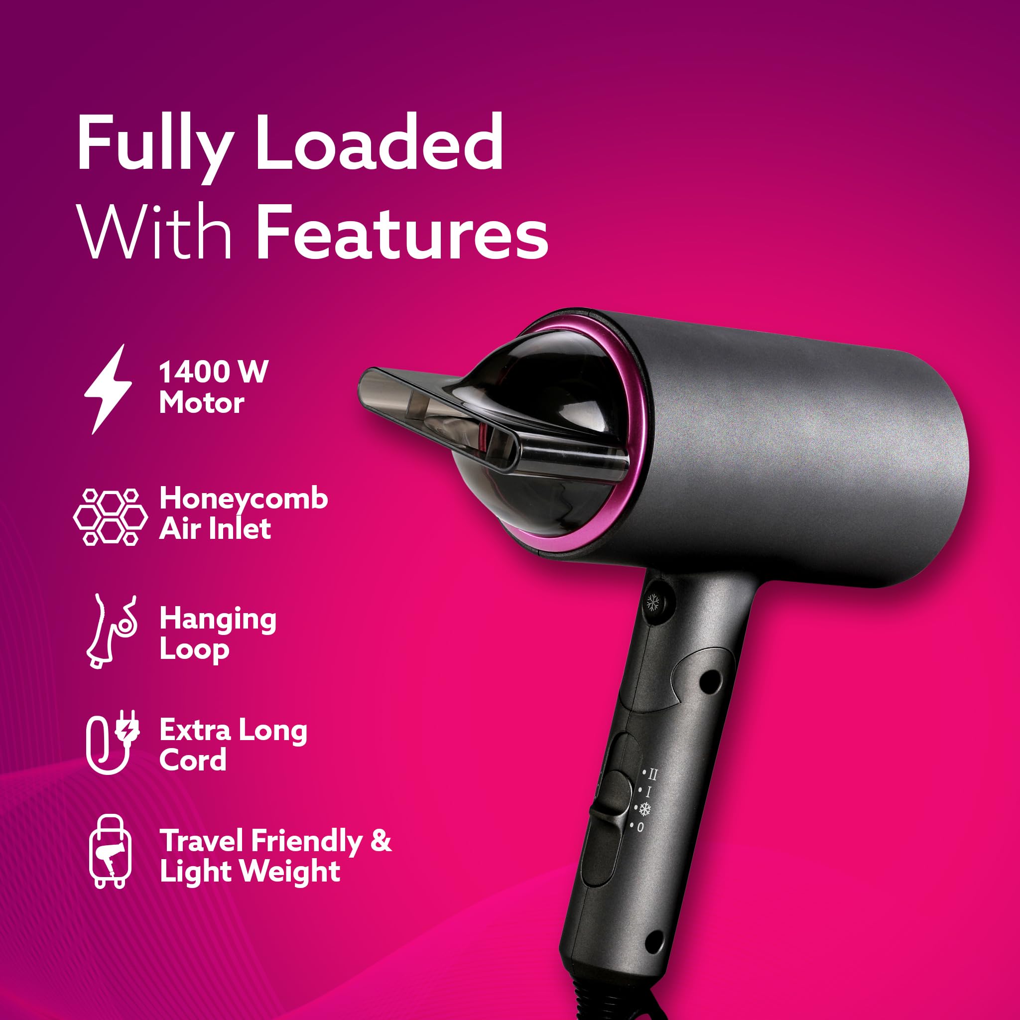 AGARO HD-1214 Premium Hair Dryer with 1400 Watts Motor, Temperature  Settings Cool Shot Button- Black