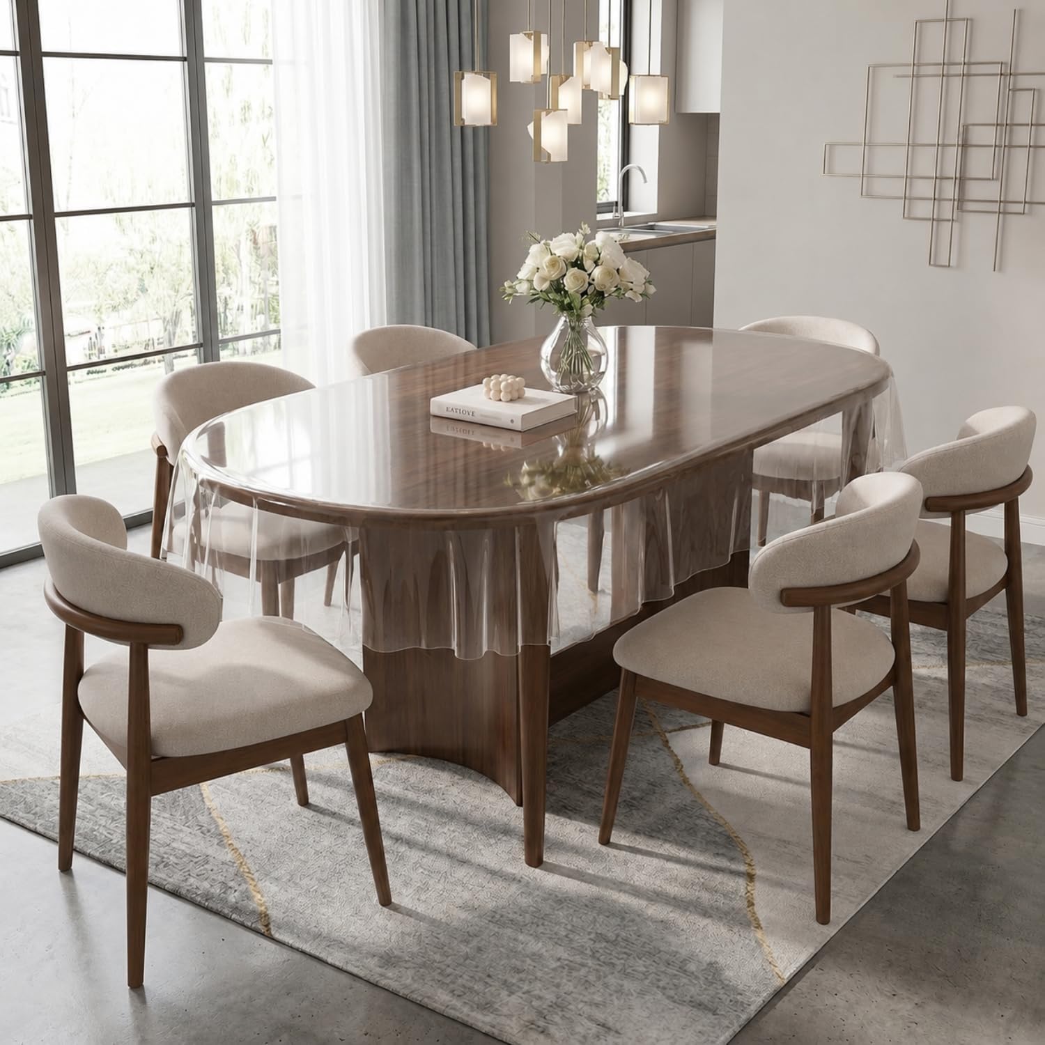 0.20mm premium thick transparent oval dining table cover 60x90 inch | | 6 seater table protector sheet | waterproof, dustproof & oil resistant pvc table cover |