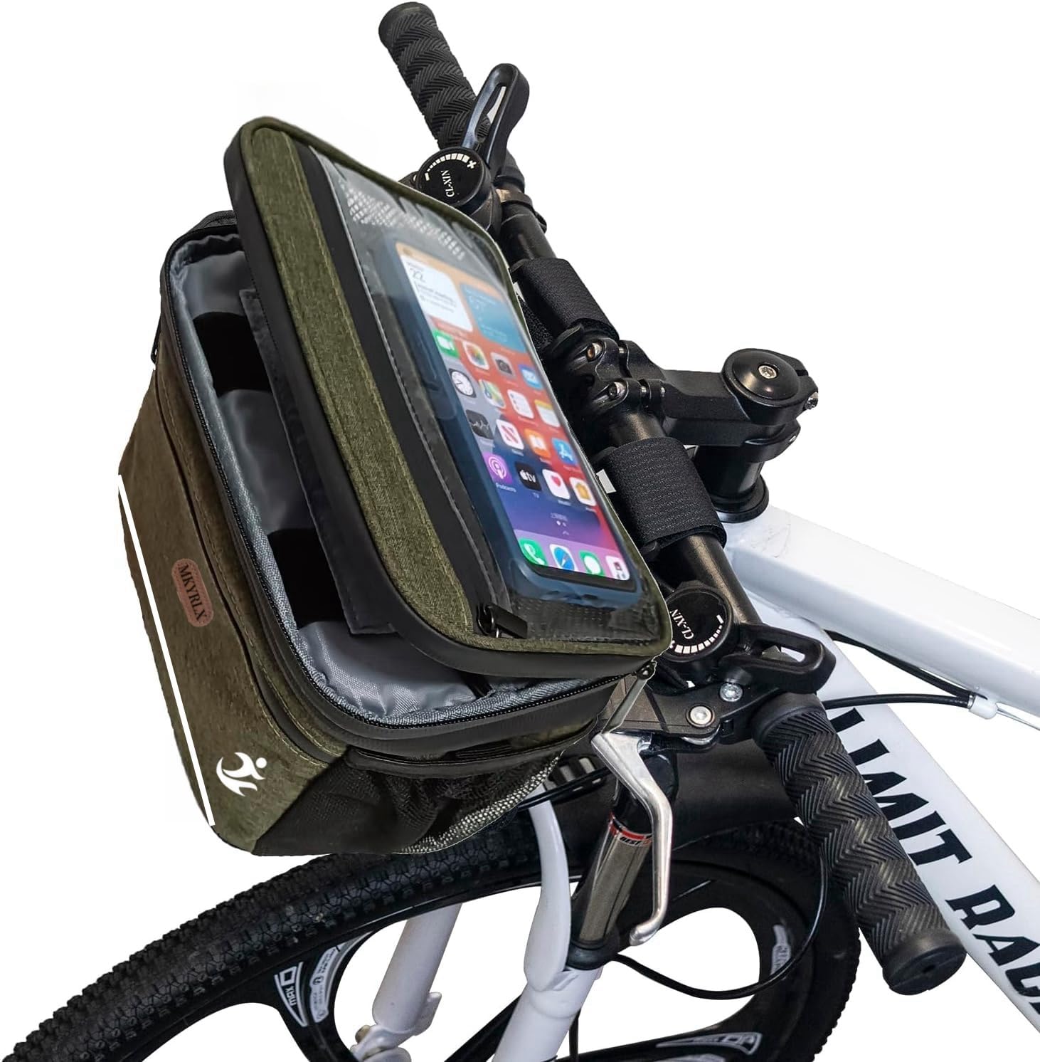 Sacoche de guidon de vélo, 5 l, étanche, poche avant isolée, avec support de téléphone portable pour écran tactile et bandoulière amovible, compartiment isotherme pour vélo électrique, VTT et