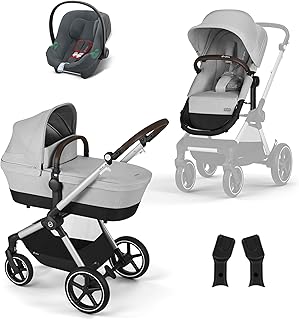 CYBEX Gold Kinderwagen EOS Lux 2-in-1 mit Babyschale Aton B2 i-Size und Babyschalen-Adapter, Reisesystem, Ab Geburt bis 22 kg (ca. 4 Jahre), Lava Grey (Grau)