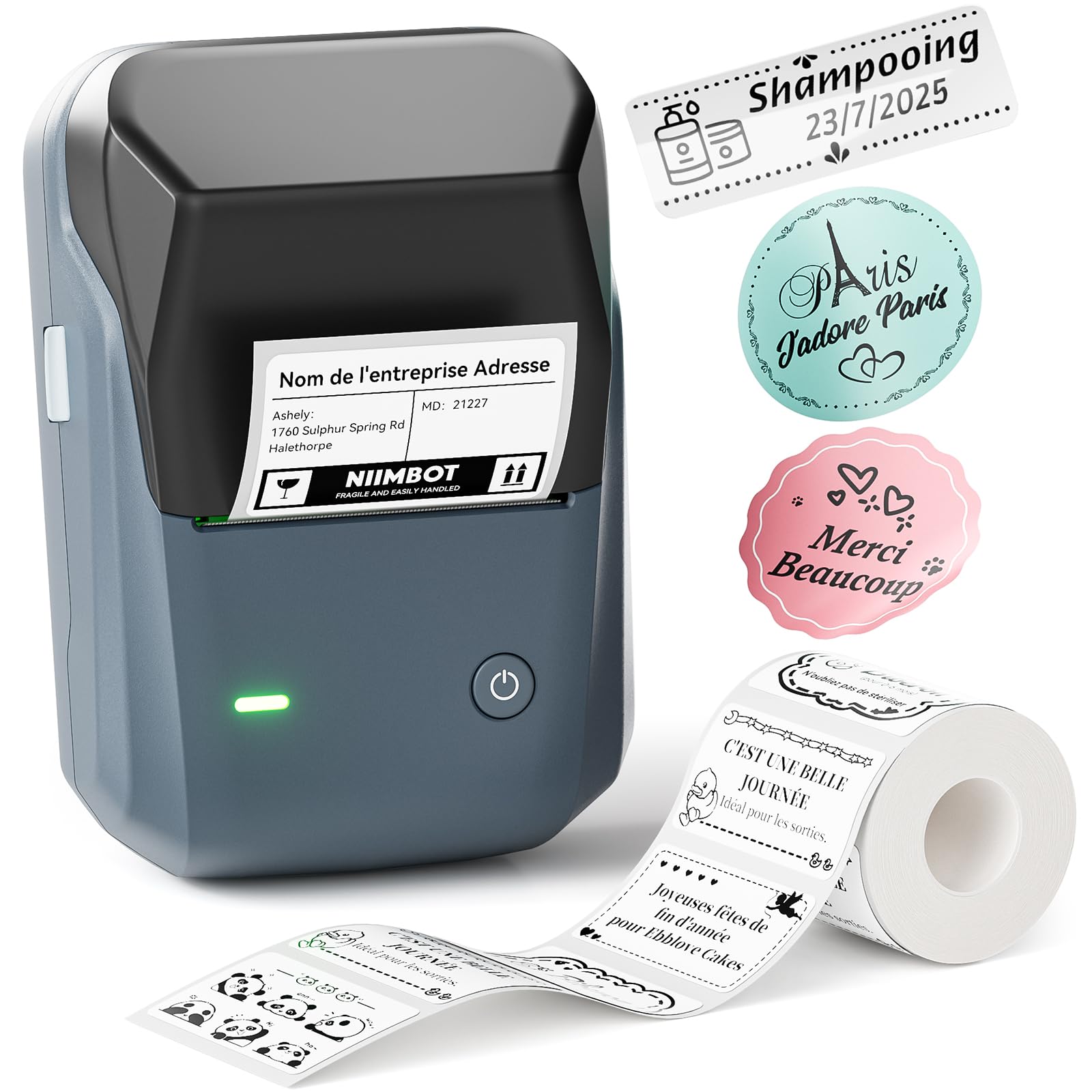 NIIMBOT B1 Étiqueteuse Portable, Identification Automatique pour Grand Étiquettes Autocollantes, Facile à Utiliser pour Bureau, Maison, Affaires (avec étiquette 50x30mm)